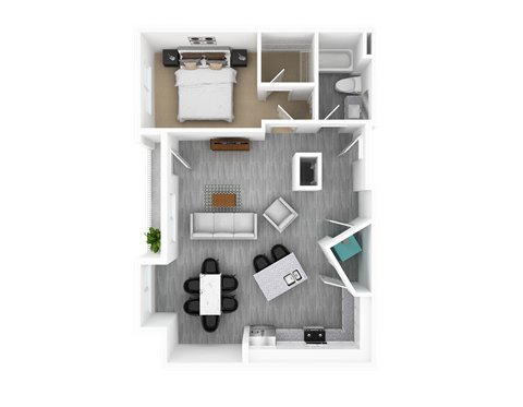 1 Bedroom 1 Bathroom, 964 sq ft, Branch Floorplan at The Whit in Indianapolis, IN 46204